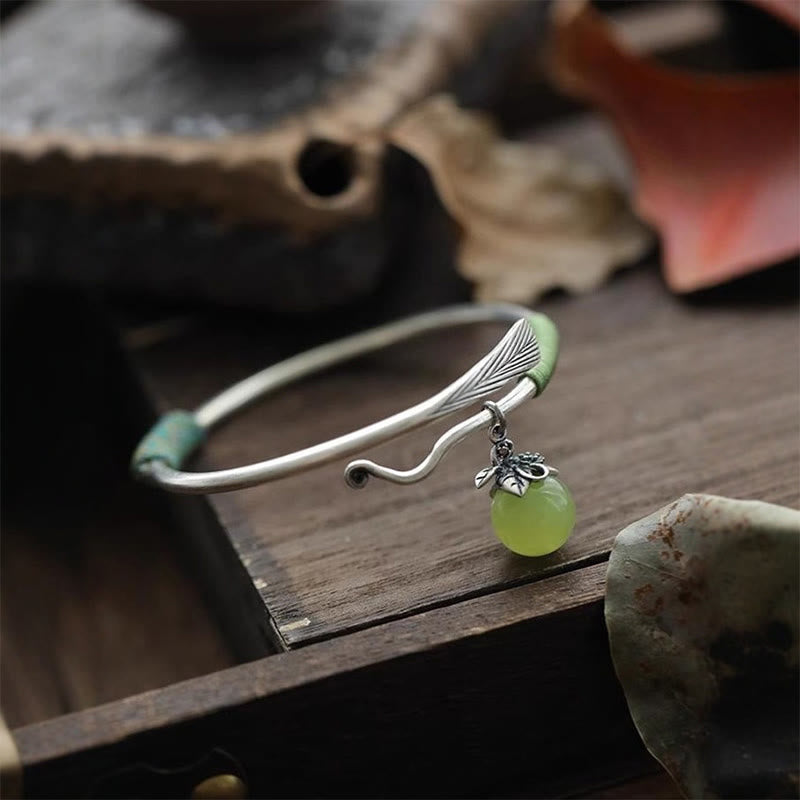 Wear FengShui Copper Alloy Green Bead Charm Luck Cuff Bracelet Bangle