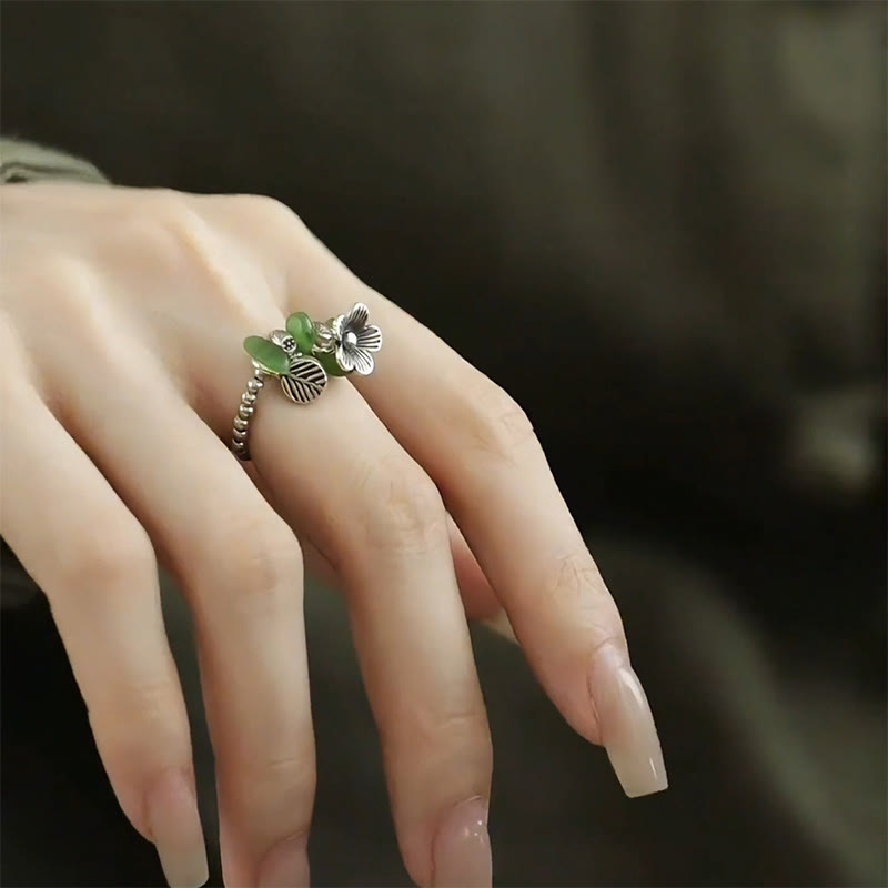 Wear FengShui Flower Pattern Copper Alloy Luck Elastic Rope Ring