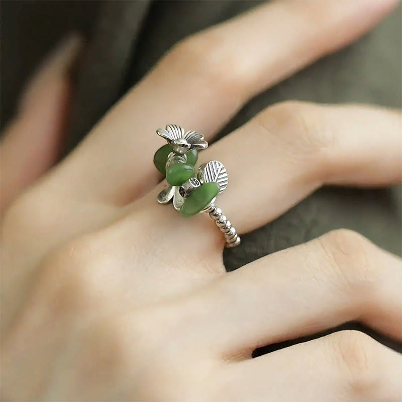 Wear FengShui Flower Pattern Copper Alloy Luck Elastic Rope Ring