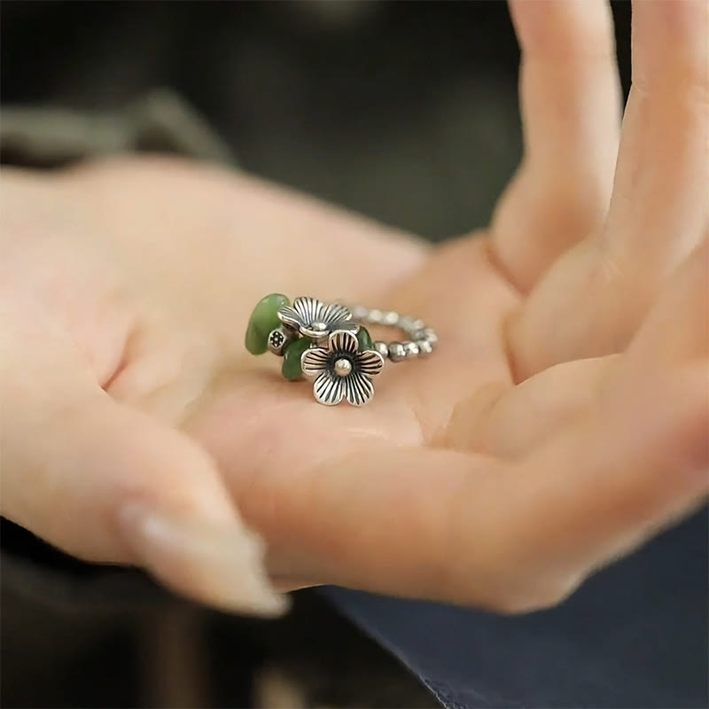 Wear FengShui Flower Pattern Copper Alloy Luck Elastic Rope Ring