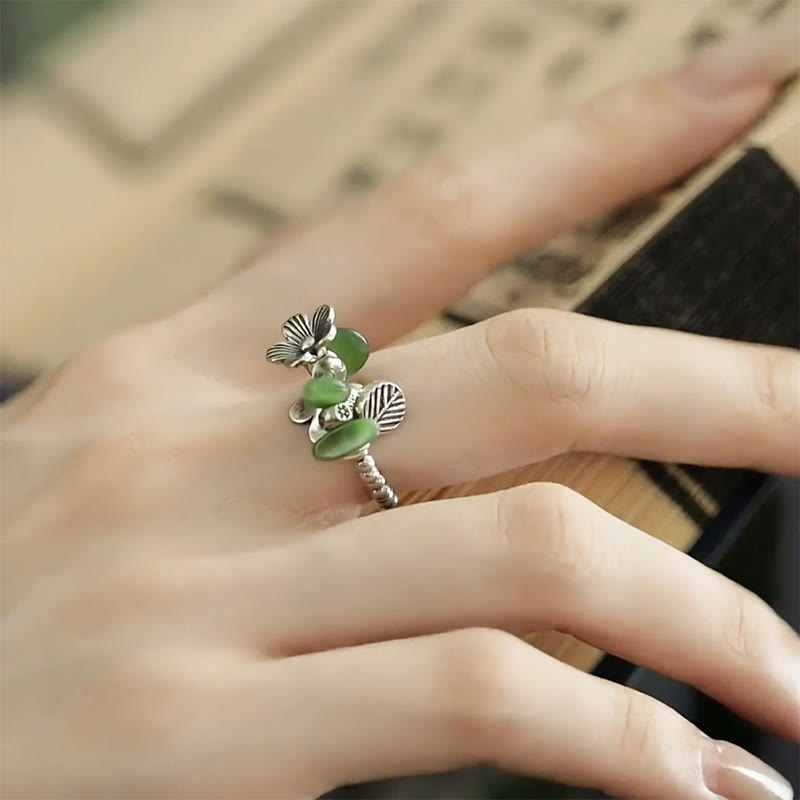 Wear FengShui Flower Pattern Copper Alloy Luck Elastic Rope Ring