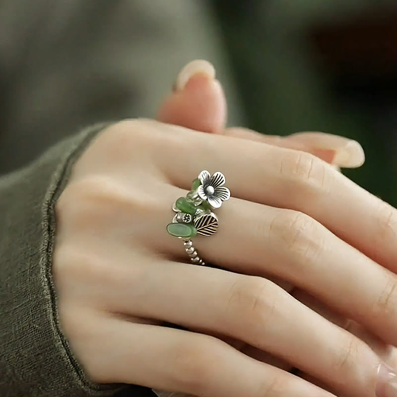 Wear FengShui Flower Pattern Copper Alloy Luck Elastic Rope Ring