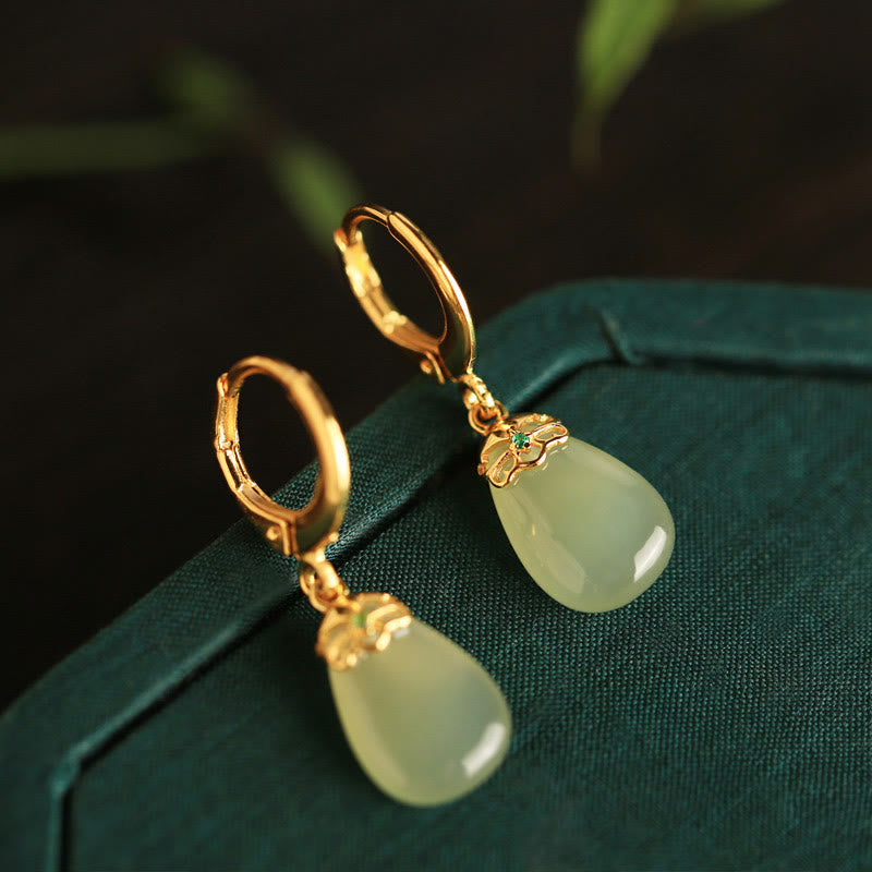 Wear FengShui Green Chalcedony Water Drop Strength Copper Posts Earrings