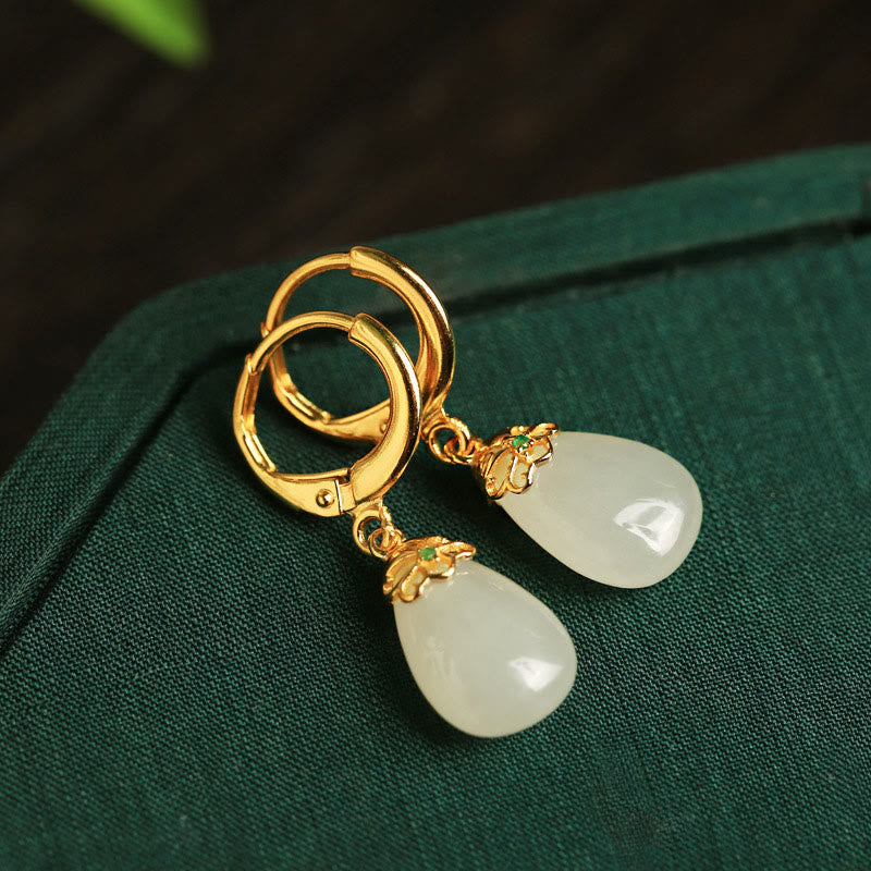 Wear FengShui Green Chalcedony Water Drop Strength Copper Posts Earrings