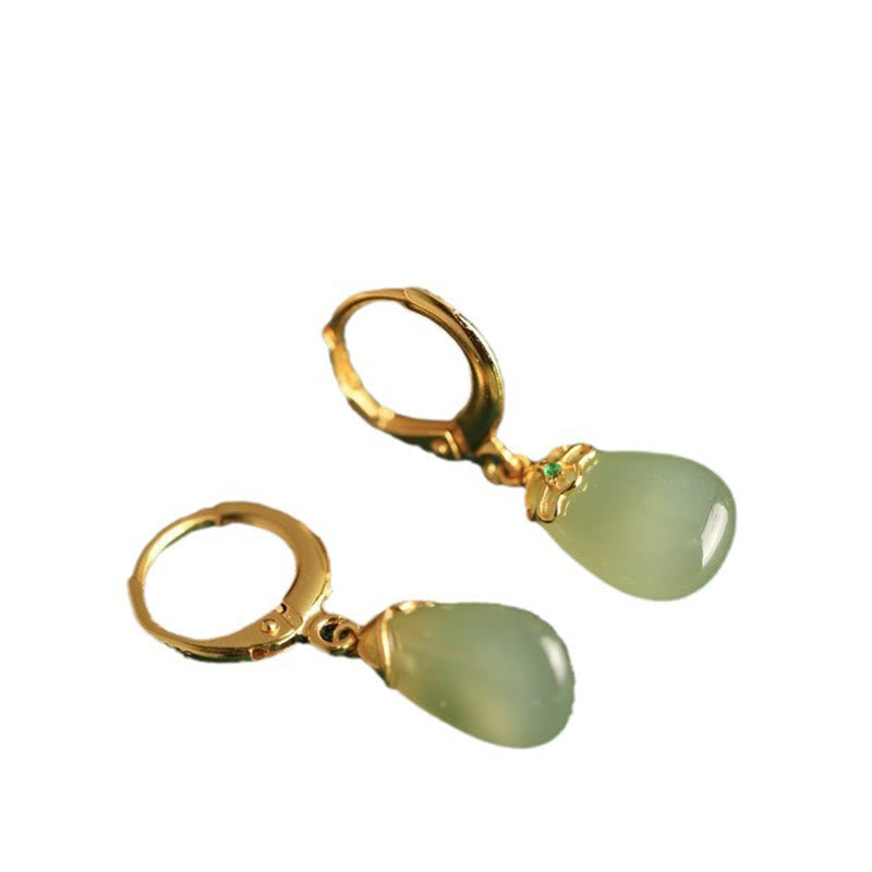 Wear FengShui Green Chalcedony Water Drop Strength Copper Posts Earrings