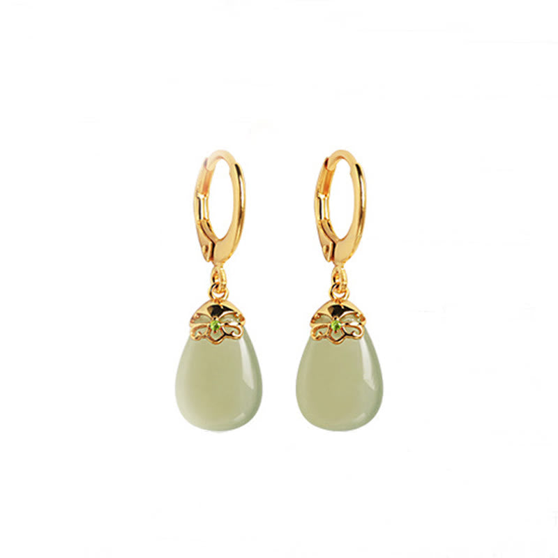 Wear FengShui Green Chalcedony Water Drop Strength Copper Posts Earrings
