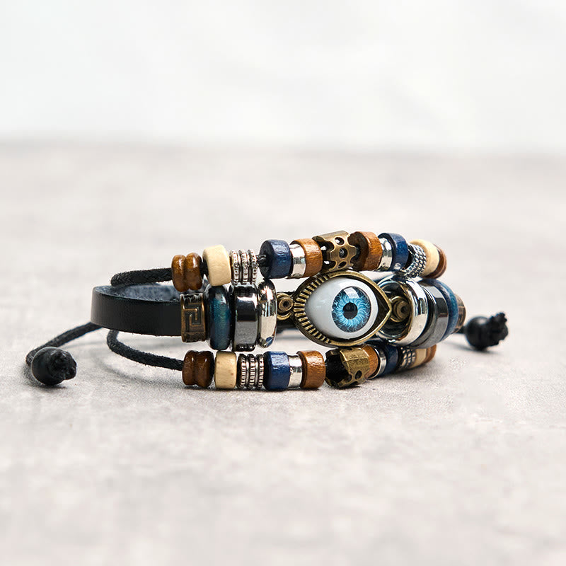Wear FengShui Tibetan Evil Eye Leather Adjustable Protection Bracelet