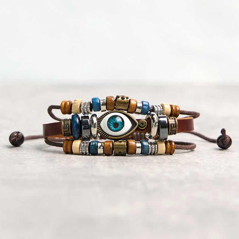 Wear FengShui Tibetan Evil Eye Leather Adjustable Protection Bracelet