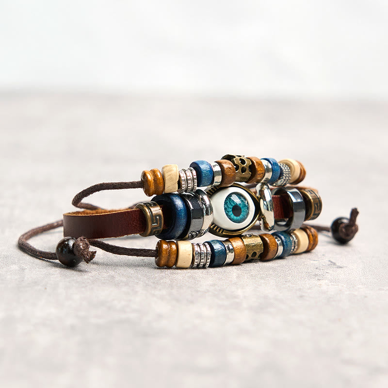 Wear FengShui Tibetan Evil Eye Leather Adjustable Protection Bracelet