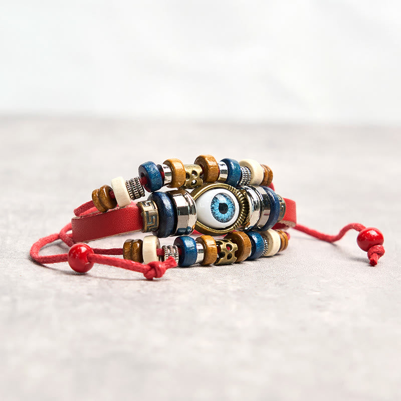 Wear FengShui Tibetan Evil Eye Leather Adjustable Protection Bracelet