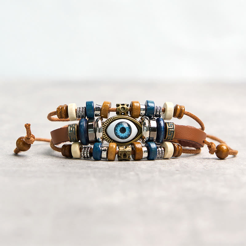 Wear FengShui Tibetan Evil Eye Leather Adjustable Protection Bracelet