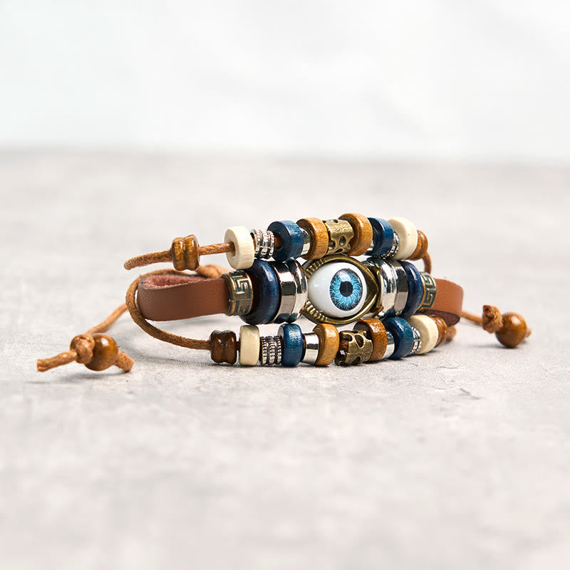 Wear FengShui Tibetan Evil Eye Leather Adjustable Protection Bracelet