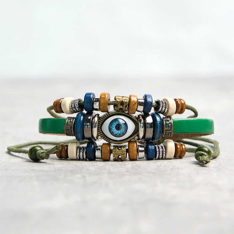 Wear FengShui Tibetan Evil Eye Leather Adjustable Protection Bracelet