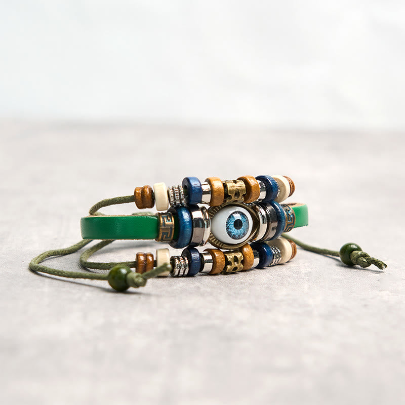 Wear FengShui Tibetan Evil Eye Leather Adjustable Protection Bracelet