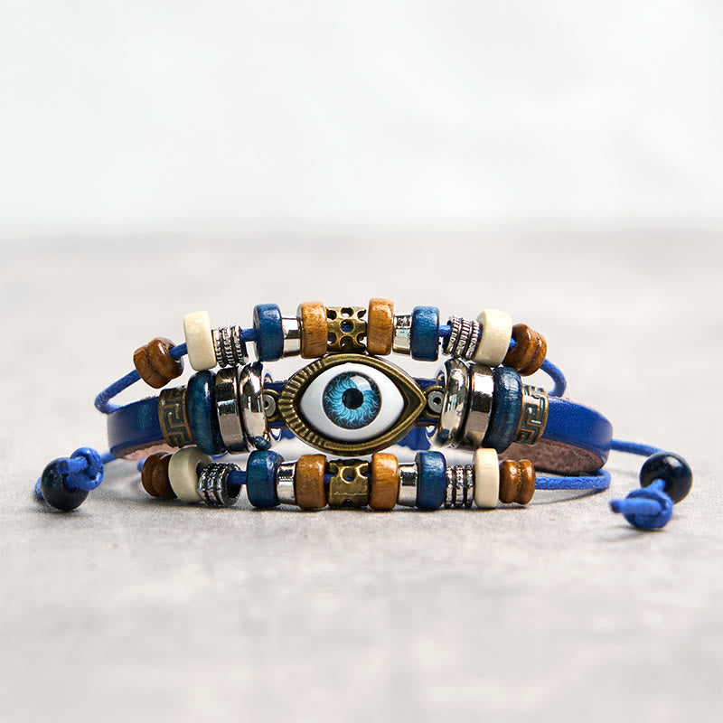 Wear FengShui Tibetan Evil Eye Leather Adjustable Protection Bracelet