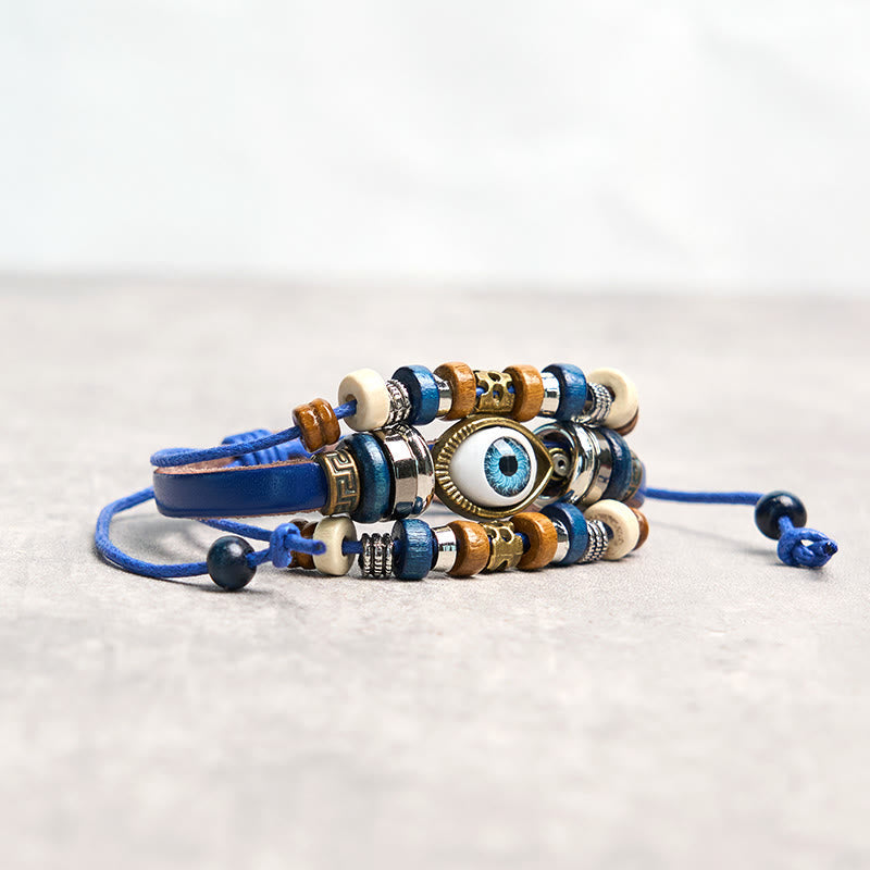 Wear FengShui Tibetan Evil Eye Leather Adjustable Protection Bracelet