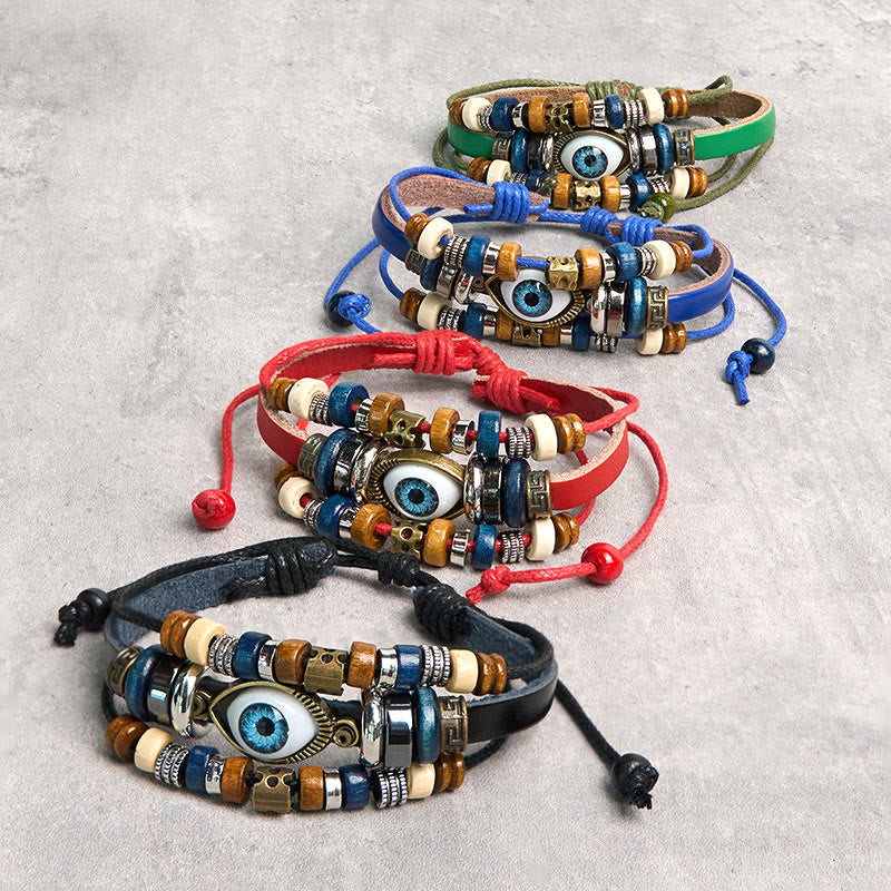 Wear FengShui Tibetan Evil Eye Leather Adjustable Protection Bracelet