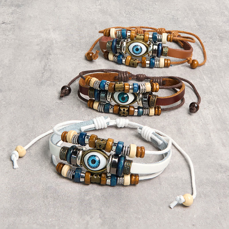 Wear FengShui Tibetan Evil Eye Leather Adjustable Protection Bracelet