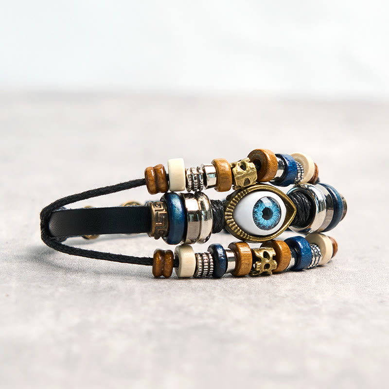Wear FengShui Tibetan Evil Eye Leather Adjustable Protection Bracelet