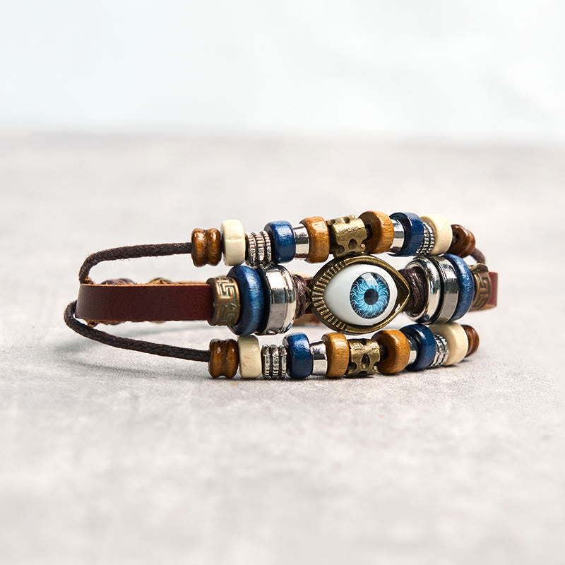 Wear FengShui Tibetan Evil Eye Leather Adjustable Protection Bracelet