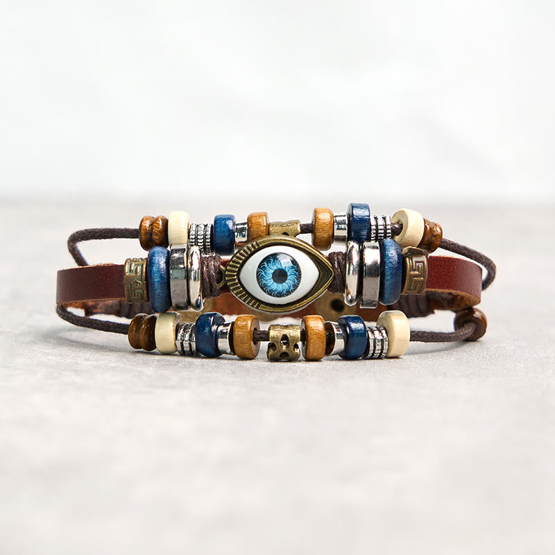 Wear FengShui Tibetan Evil Eye Leather Adjustable Protection Bracelet