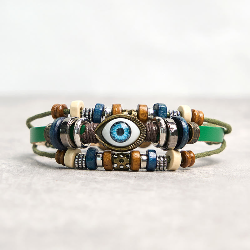 Wear FengShui Tibetan Evil Eye Leather Adjustable Protection Bracelet