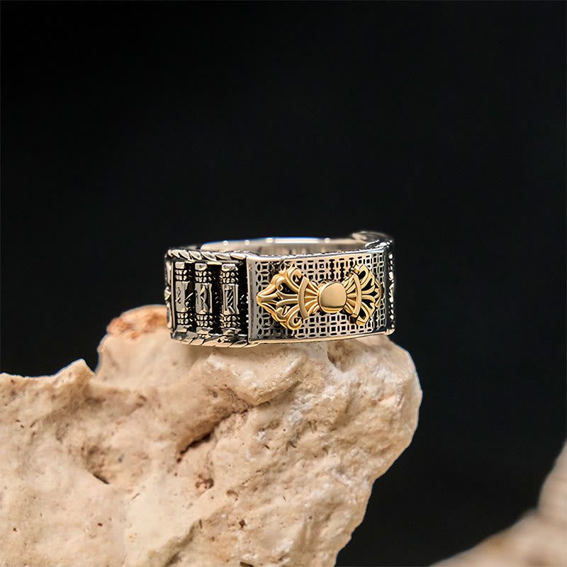 Wear FengShui Vintage Prayer Wheel Om Mani Padme Hum Copper Adjustable Wealth Ring