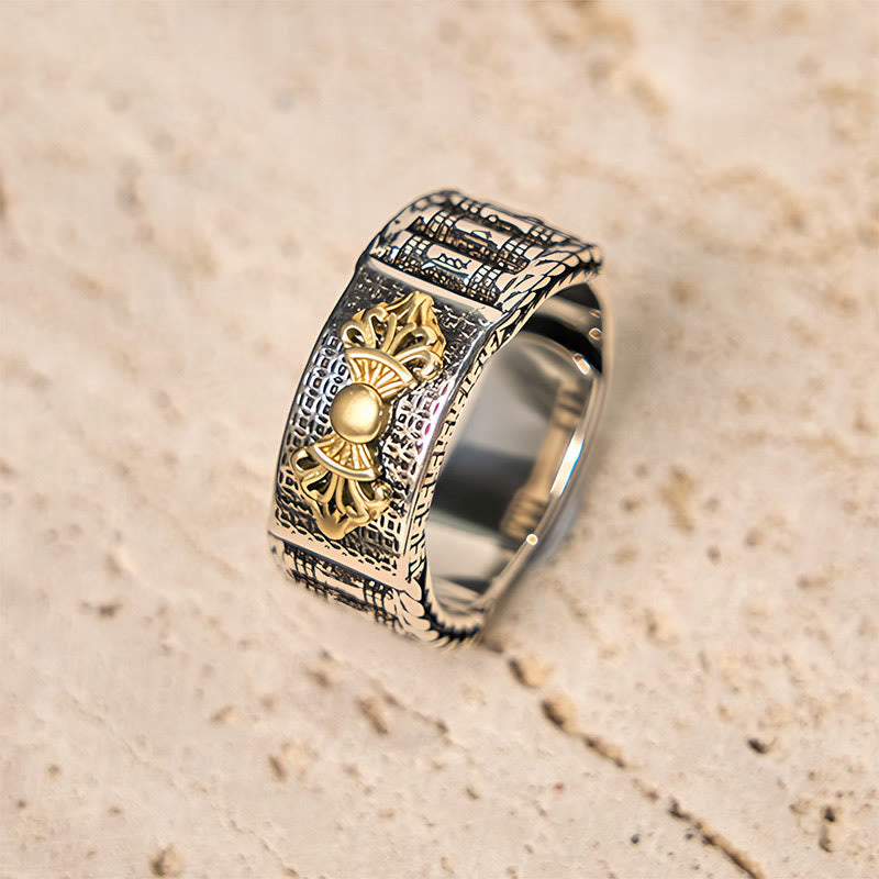 Wear FengShui Vintage Prayer Wheel Om Mani Padme Hum Copper Adjustable Wealth Ring