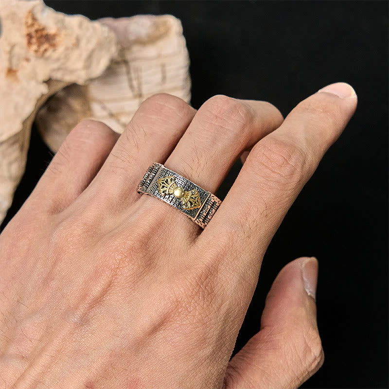 Wear FengShui Vintage Prayer Wheel Om Mani Padme Hum Copper Adjustable Wealth Ring