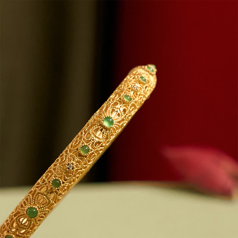 Wear FengShui Hollow Filigree Design Copper Plated Gold Wealth Bracelet Bangle
