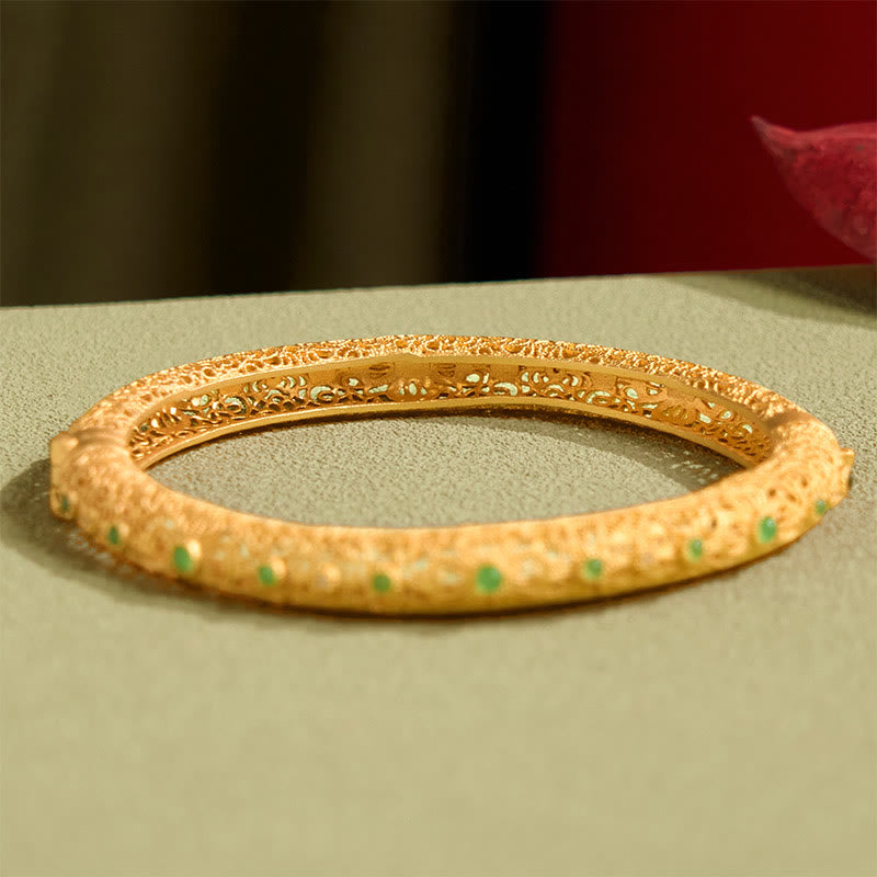 Wear FengShui Hollow Filigree Design Copper Plated Gold Wealth Bracelet Bangle
