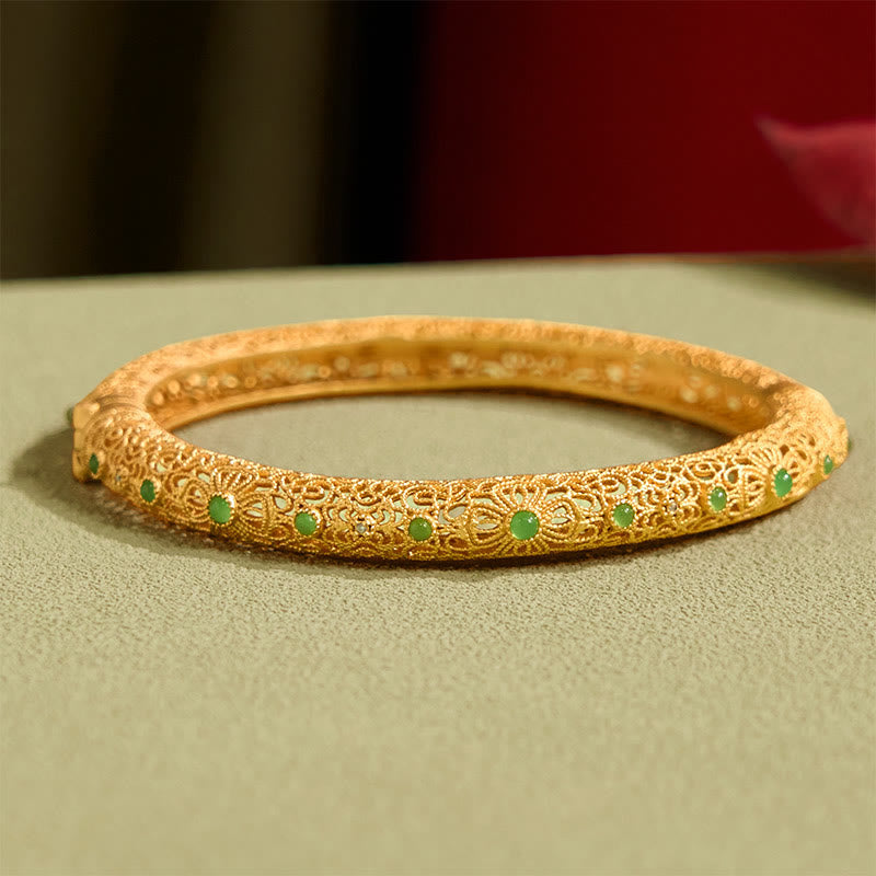 Wear FengShui Hollow Filigree Design Copper Plated Gold Wealth Bracelet Bangle