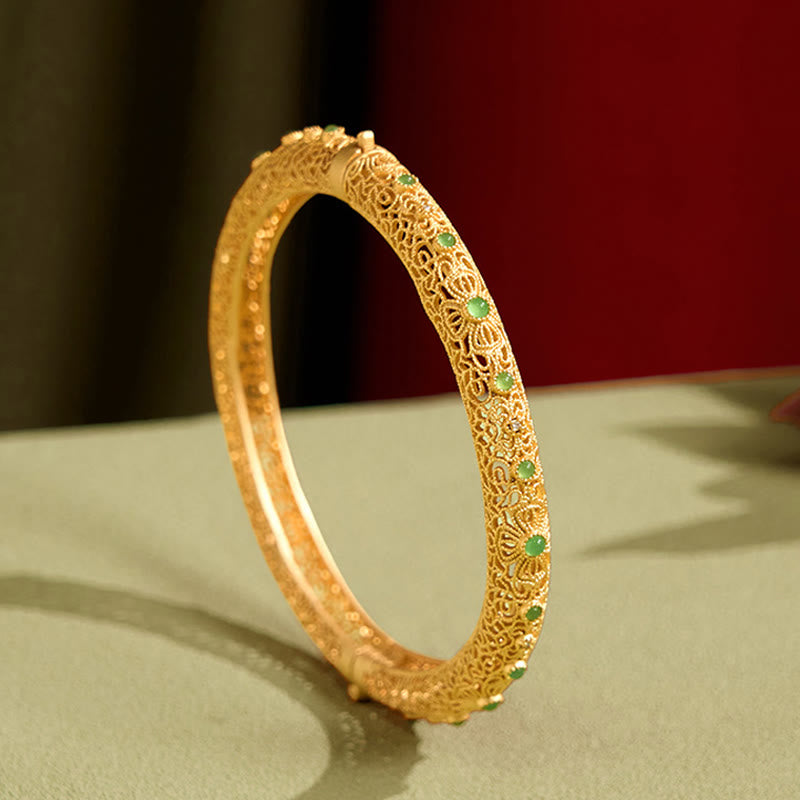 Wear FengShui Hollow Filigree Design Copper Plated Gold Wealth Bracelet Bangle