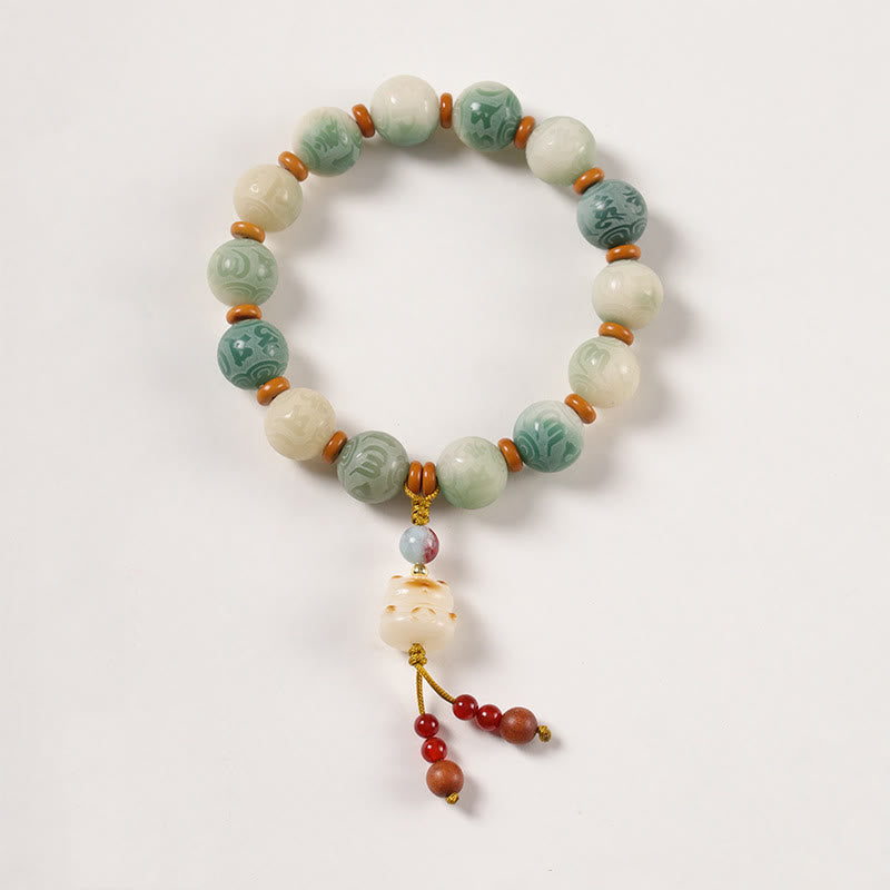 Wear FengShui Gradient Bodhi Seed Om Mani Padme Hum Carved Zakiram Peace Bracelet