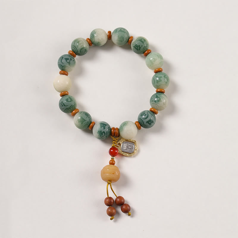 Wear FengShui Gradient Bodhi Seed Om Mani Padme Hum Carved Zakiram Peace Bracelet