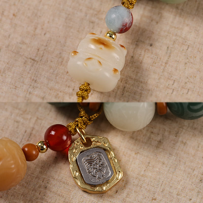 Wear FengShui Gradient Bodhi Seed Om Mani Padme Hum Carved Zakiram Peace Bracelet