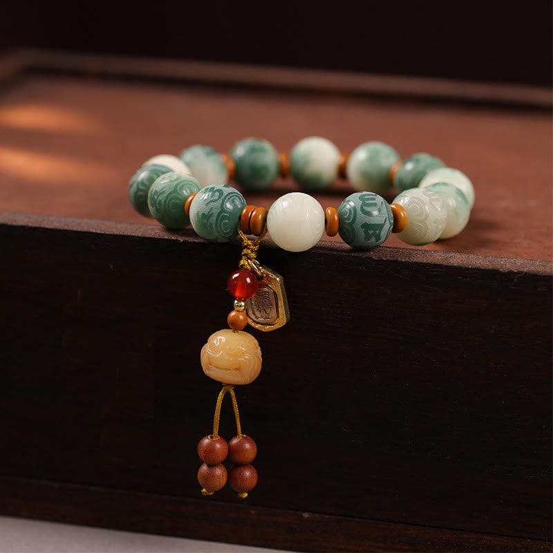 Wear FengShui Gradient Bodhi Seed Om Mani Padme Hum Carved Zakiram Peace Bracelet