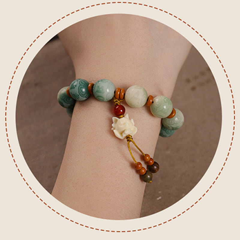 Wear FengShui Gradient Bodhi Seed Om Mani Padme Hum Carved Zakiram Peace Bracelet