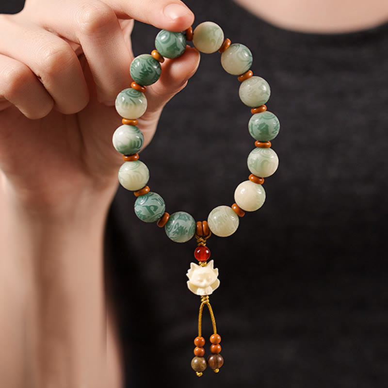 Wear FengShui Gradient Bodhi Seed Om Mani Padme Hum Carved Zakiram Peace Bracelet