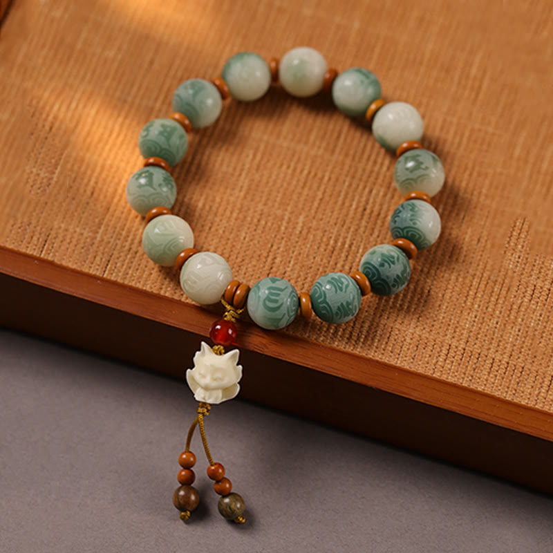 Wear FengShui Gradient Bodhi Seed Om Mani Padme Hum Carved Zakiram Peace Bracelet