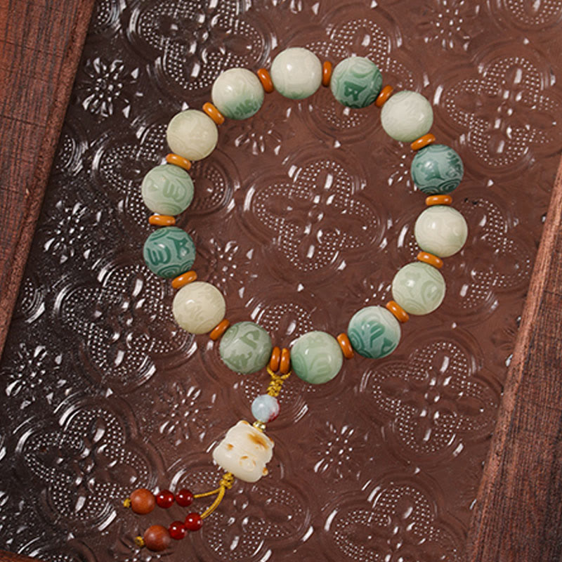 Wear FengShui Gradient Bodhi Seed Om Mani Padme Hum Carved Zakiram Peace Bracelet