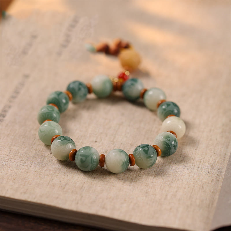 Wear FengShui Gradient Bodhi Seed Om Mani Padme Hum Carved Zakiram Peace Bracelet