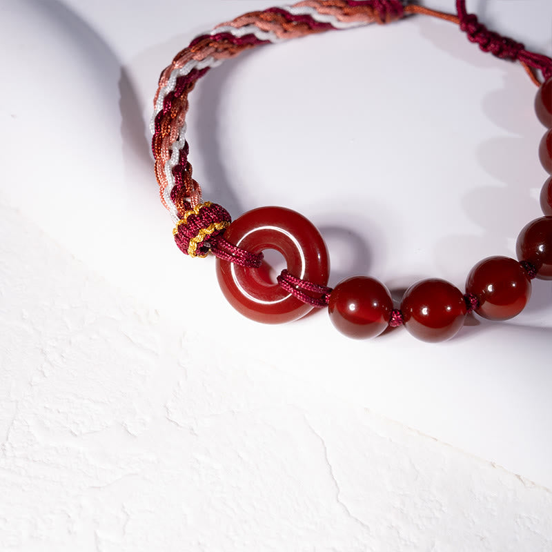 Wear FengShui Natural Red Agate Peace Buckle Logical Thinking Red Rope Bracelet