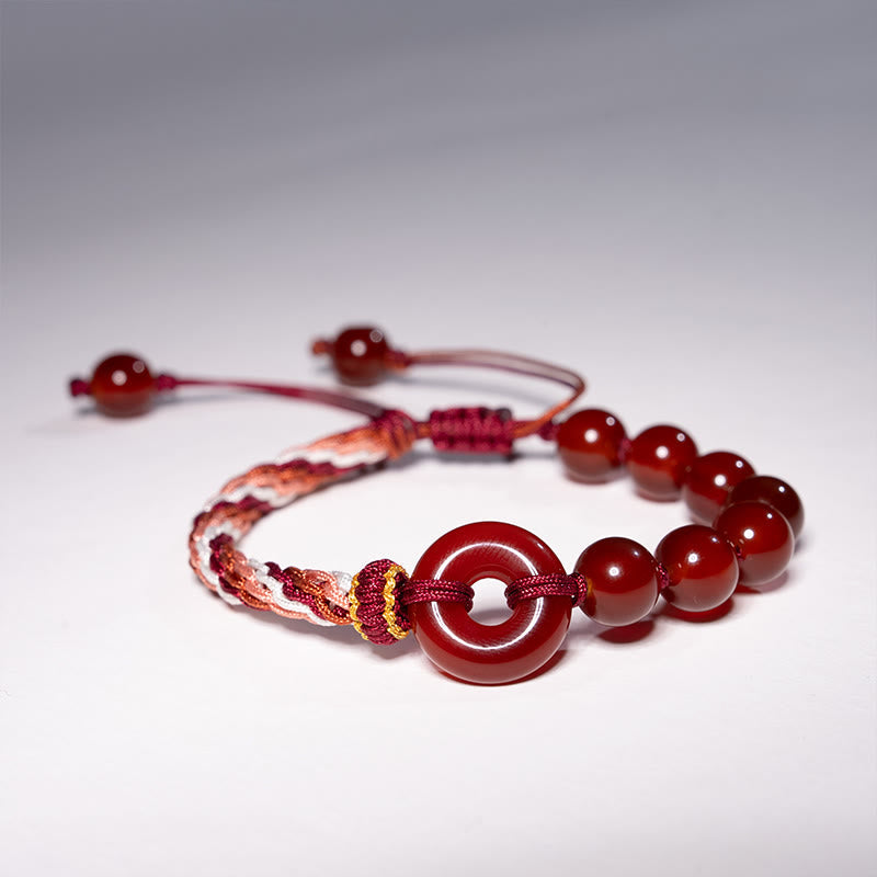 Wear FengShui Natural Red Agate Peace Buckle Logical Thinking Red Rope Bracelet