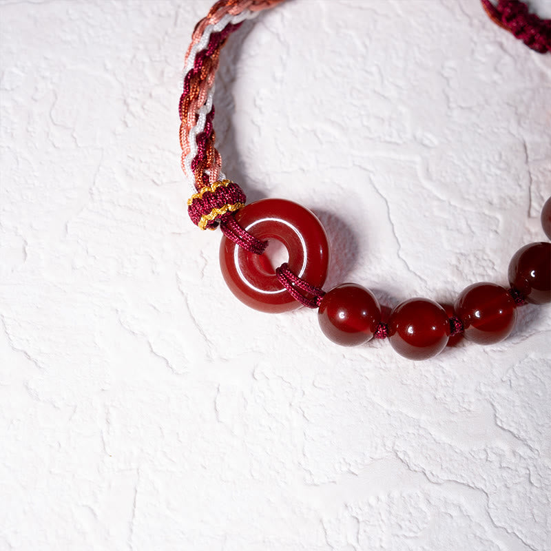 Wear FengShui Natural Red Agate Peace Buckle Logical Thinking Red Rope Bracelet