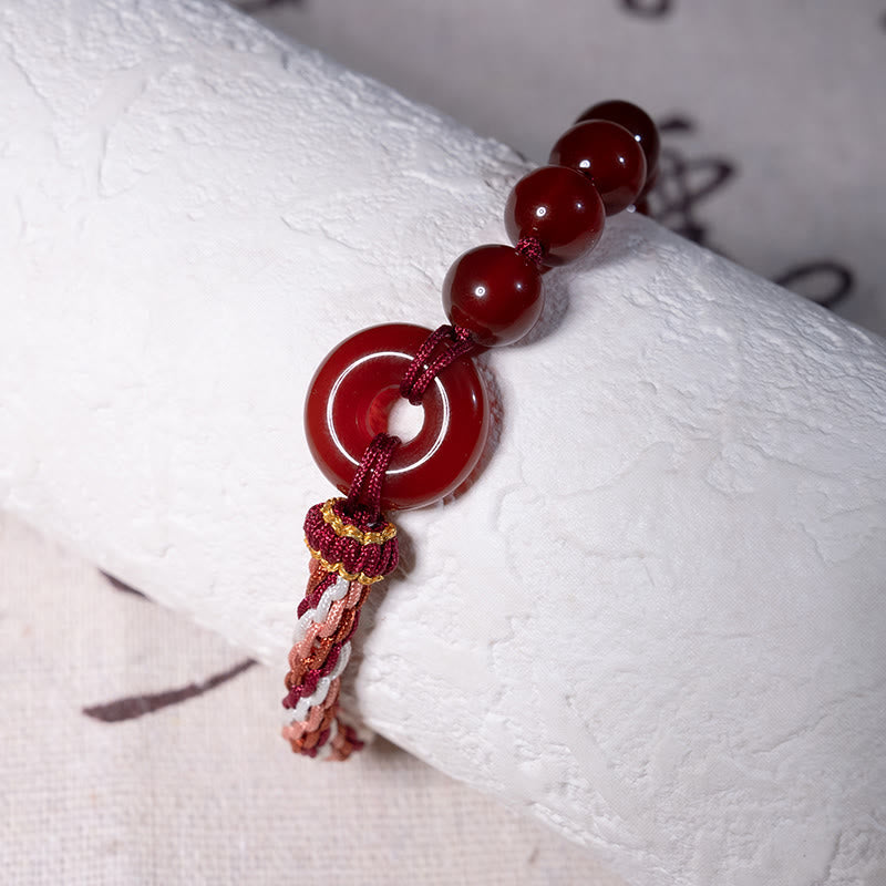 Wear FengShui Natural Red Agate Peace Buckle Logical Thinking Red Rope Bracelet