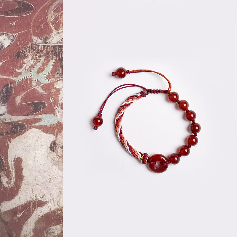 Wear FengShui Natural Red Agate Peace Buckle Logical Thinking Red Rope Bracelet