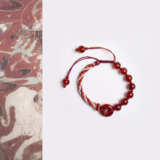Wear FengShui Natural Red Agate Peace Buckle Logical Thinking Red Rope Bracelet