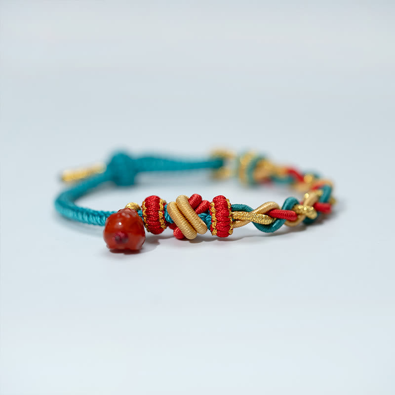 Wear FengShui Natural Red Agate Pixiu Confidence Four-strand Braid Rope Bracelet