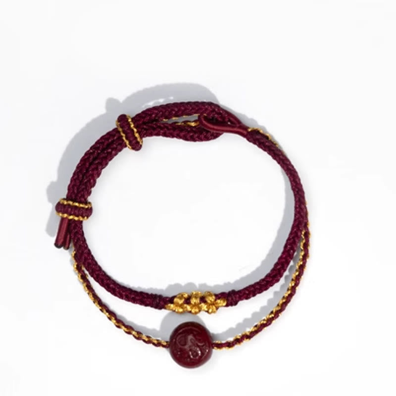 Wear FengShui Peach Blossom Knot Cinnabar Beads Eight-strand Braid Blessing Bracelet